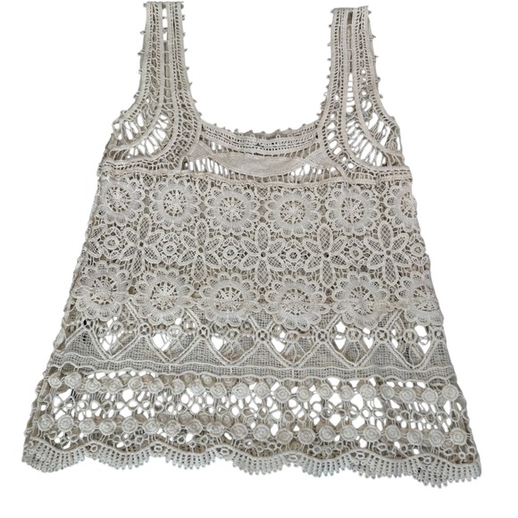 American Rag Womens Cream Crochet Tank Top Medium Boho‎ Festival Beach Cover Up - Picture 10 of 16